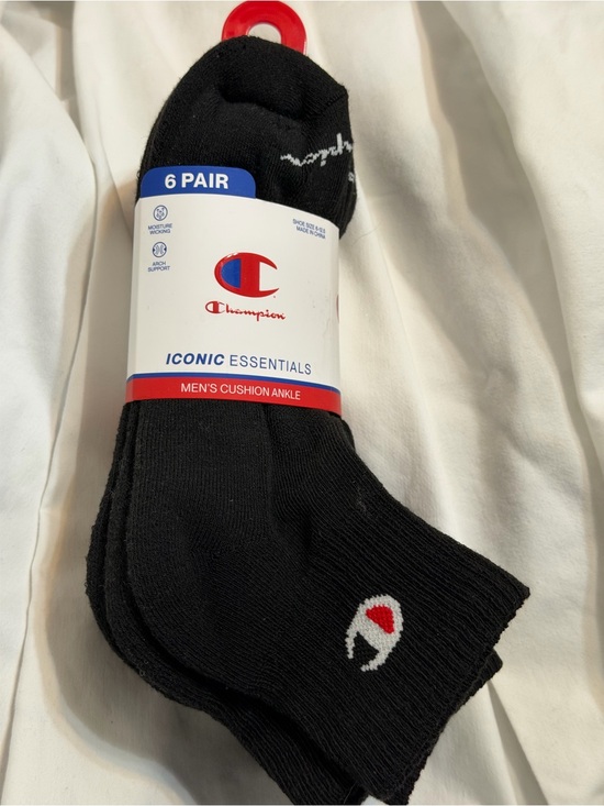 Champion Other - Champion Men's Cushion Ankle Socks - Black with Red & White Logo (6 Pair)